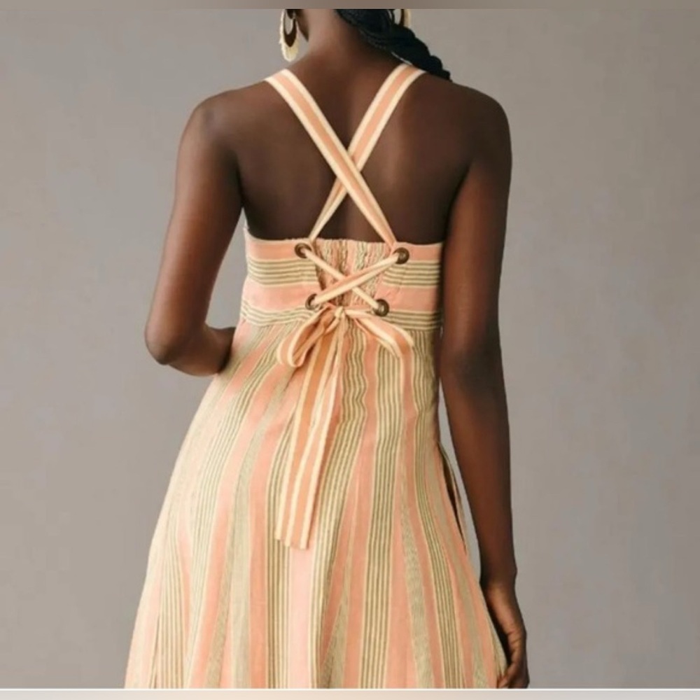 Anthropologie Maeve A Line Square Neck MIDI Dress in Linen Mix - Picture 2 of 3